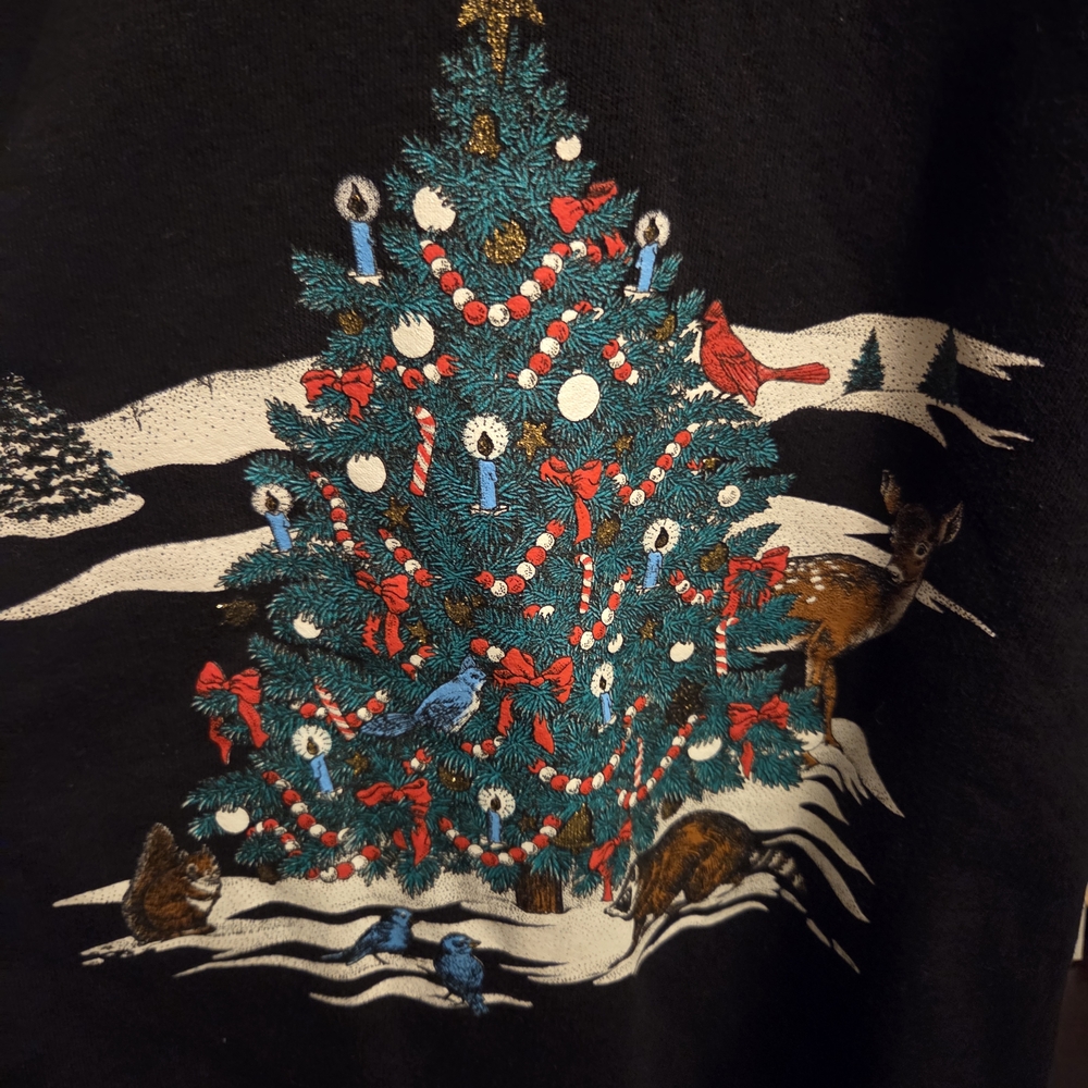 Festive Christmas Tree With Animals Graphic Sweater With Turtle Neck Holiday